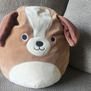 Squishmallows Brown and White Dog Blanket Pillow